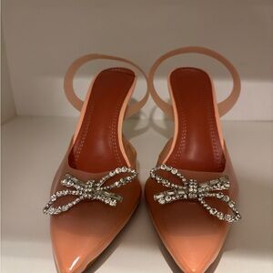 Amazon Peach Heels with Rhinestone Bow
